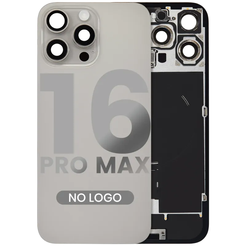Zadní sklo s magnetem MagSafe, NFC a flexem blesku pro iPhone 16 Pro Max (bez loga) (Aftermarket) (přírodní titan)