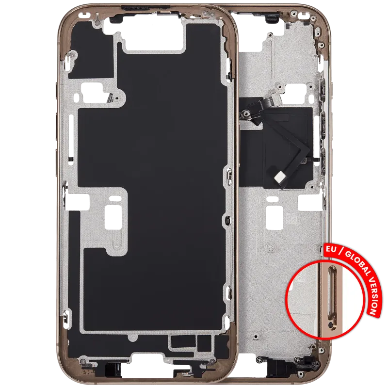 Střední rám (housing) s tlačítky zapínání a hlasitosti pro iPhone 16 Pro (EU verze) (Aftermarket Plus) (pouštní titan)