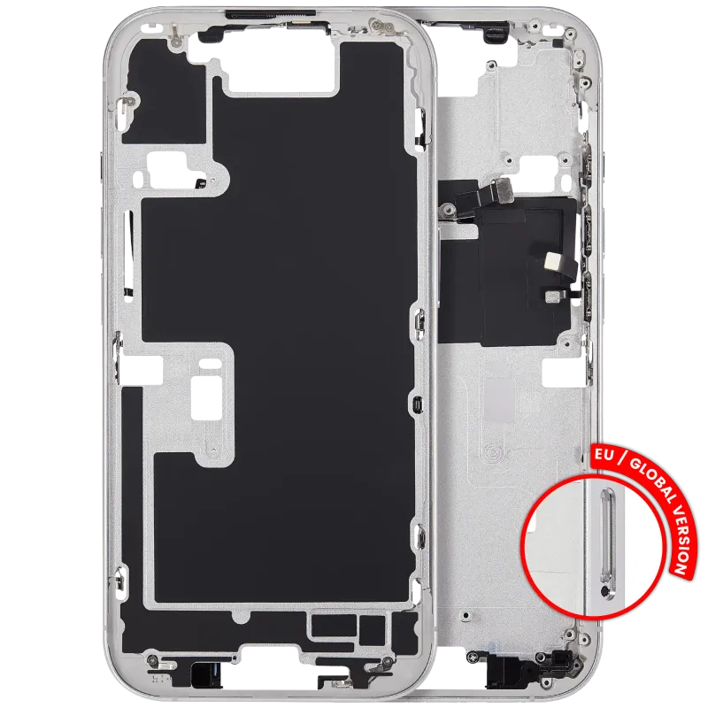 Střední rám (housing) s tlačítky zapínání a hlasitosti pro iPhone 16 Pro (EU verze) (Aftermarket Plus) (bílý titan)