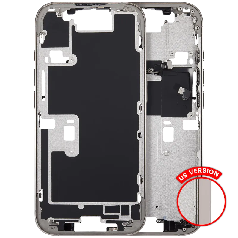 Střední rám (housing) s tlačítky zapínání a hlasitosti pro iPhone 16 Pro (US verze) (Aftermarket Plus) (přírodní titan)