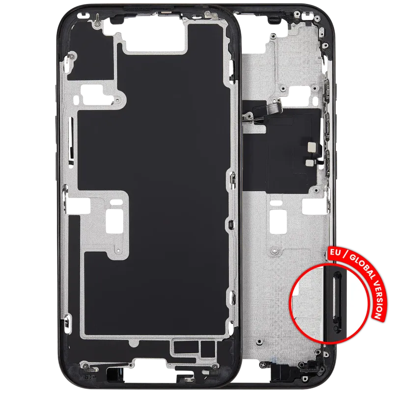Střední rám (housing) s tlačítky zapínání a hlasitosti pro iPhone 16 Pro (EU verze) (Aftermarket Plus) (černý titan)