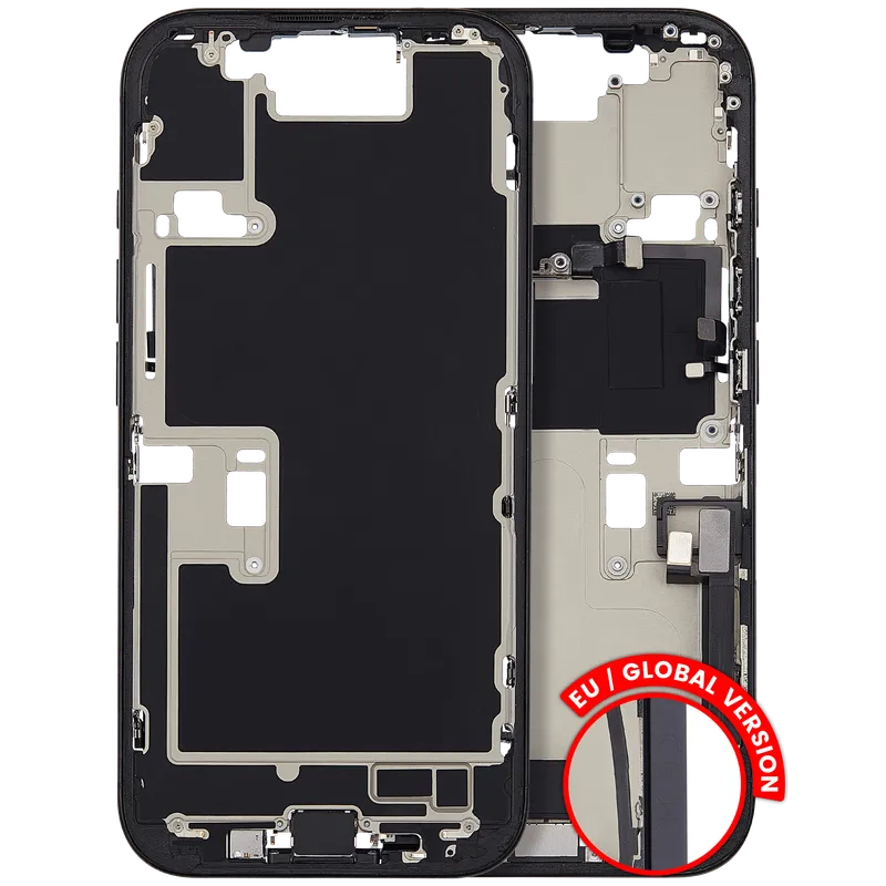 Střední rám (housing) s flexem nabíjecího konektoru a drobnými díly pro iPhone 16 Pro (EU verze) (originál z vyřazeného zařízení, stav C) (černý titan)