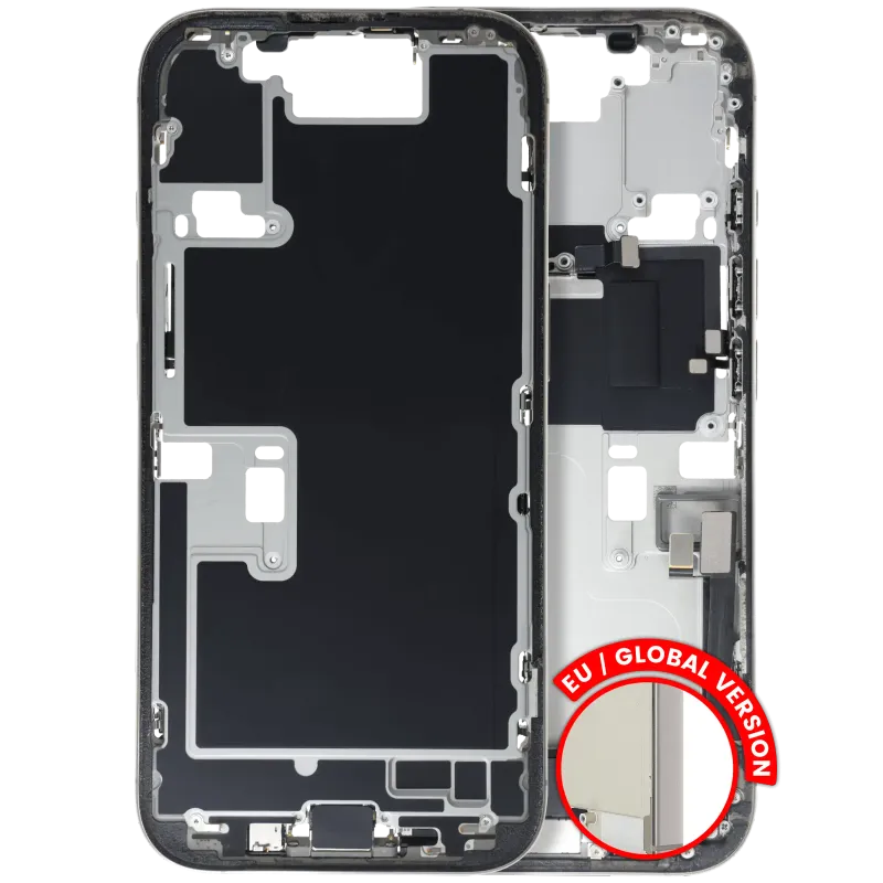 Střední rám (housing) s drobnými díly pro iPhone 16 Pro (EU verze) (originál z vyřazeného zařízení, stav C) (přírodní titan)