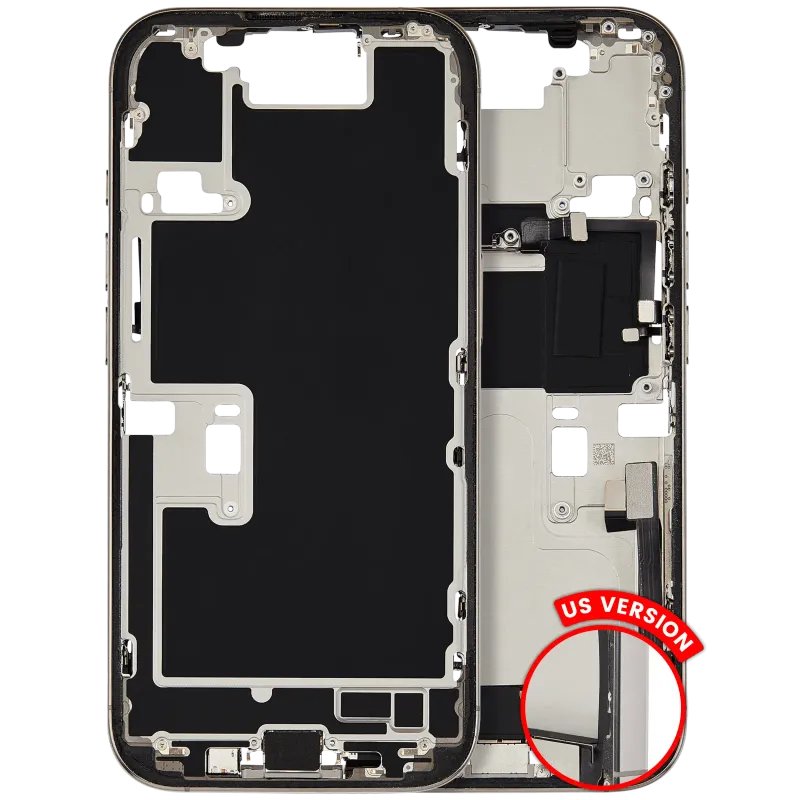 Střední rám (housing) s flexem nabíjecího konektoru a drobnými díly pro iPhone 16 Pro (US verze) (originál z vyřazeného zařízení, stav C) (přírodní titan)