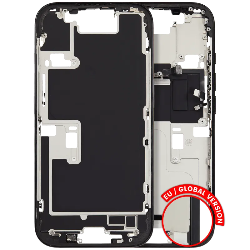 Střední rám (housing) s drobnými díly pro iPhone 16 Pro (EU verze) (originál z vyřazeného zařízení, stav C) (černý titan)