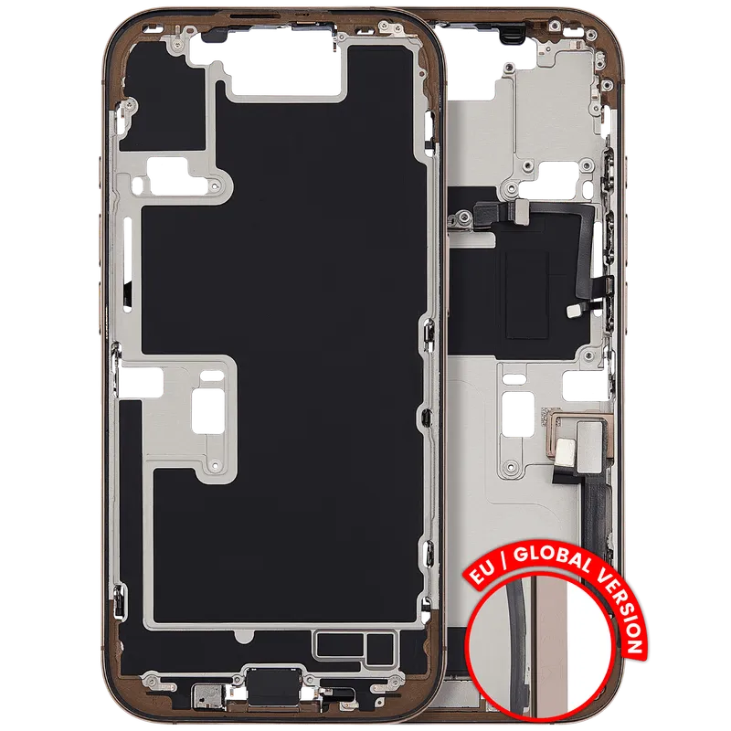 Střední rám (housing) s flexem nabíjecího konektoru a drobnými díly pro iPhone 16 Pro (EU verze) (originál z vyřazeného zařízení, stav B) (pouštní titan)