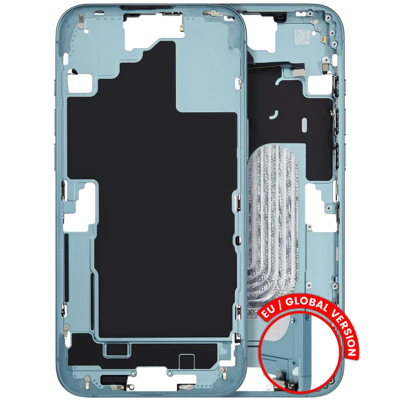 Střední rám (housing) s drobnými díly pro iPhone 16 Plus (EU verze) (originál z vyřazeného zařízení, stav A) (modrozelená)