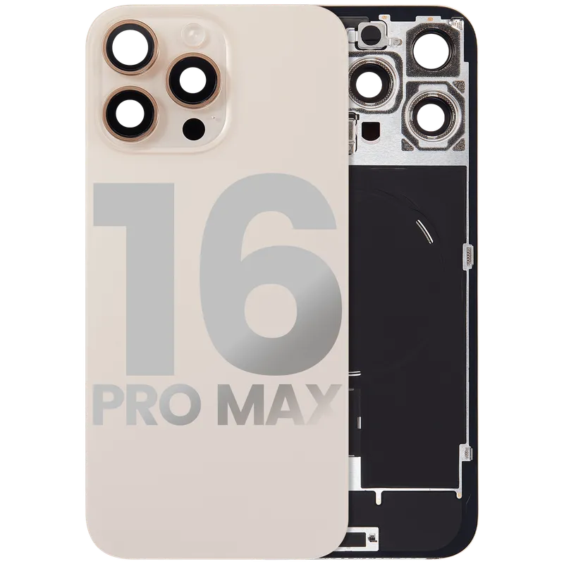 Zadní sklo s magnetem MagSafe, NFC a flexem blesku pro iPhone 16 Pro Max (originál z vyřazeného zařízení, stav C) (pouštní titan)