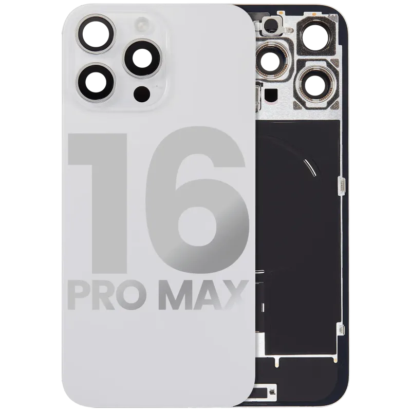 Zadní sklo s magnetem MagSafe, NFC a flexem blesku pro iPhone 16 Pro Max (originál z vyřazeného zařízení, stav C) (bílý titan)