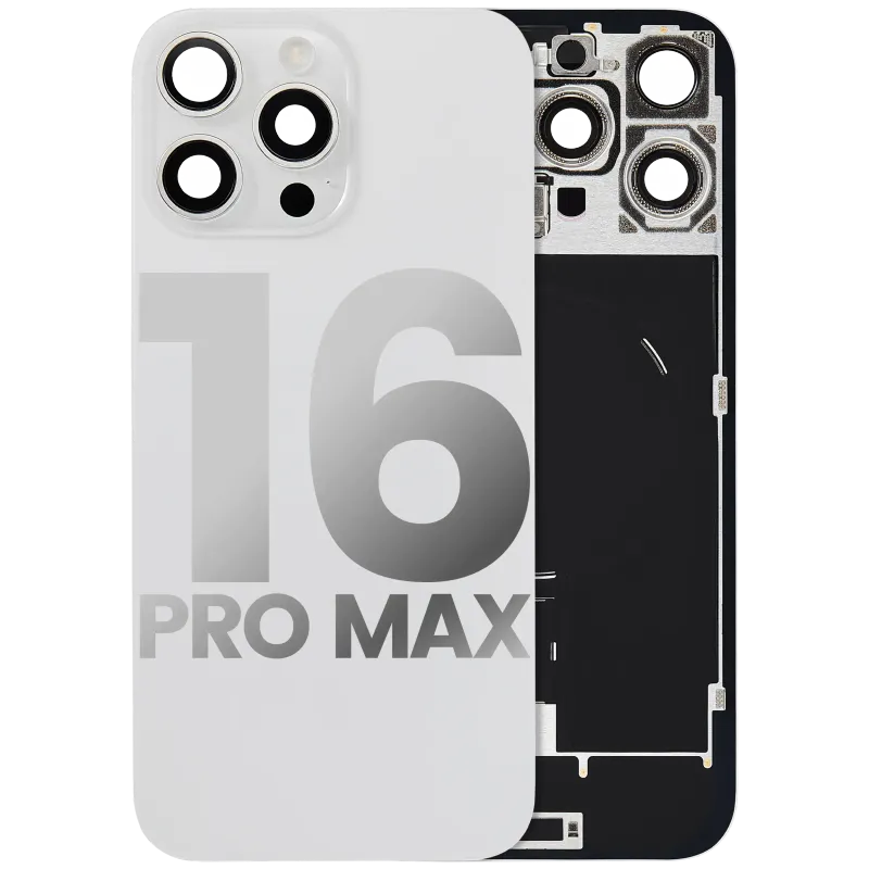 Zadní sklo s magnetem MagSafe, NFC a flexem blesku pro iPhone 16 Pro Max (originál z vyřazeného zařízení, stav B) (bílý titan)