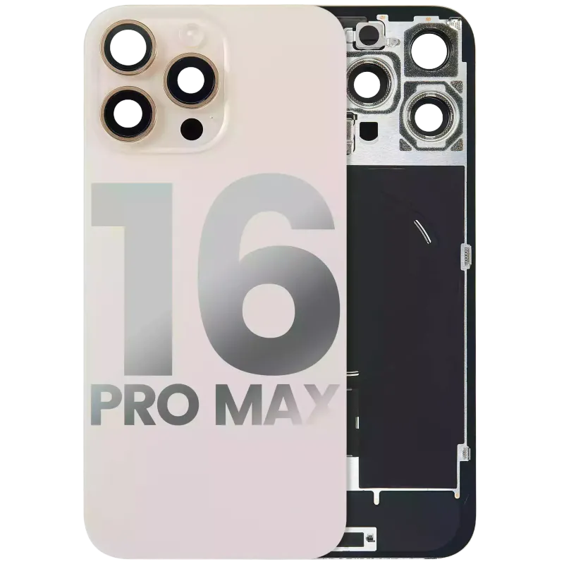 Zadní sklo s magnetem MagSafe, NFC a flexem blesku pro iPhone 16 Pro Max (originál z vyřazeného zařízení, stav A) (pouštní titan)