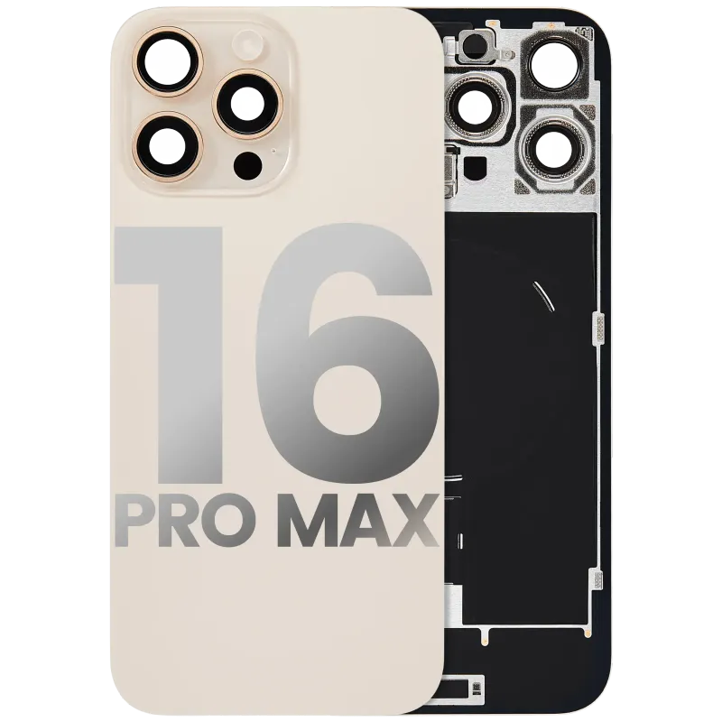 Zadní sklo s magnetem MagSafe, NFC a flexem blesku pro iPhone 16 Pro Max (originál z vyřazeného zařízení, stav B) (pouštní titan)