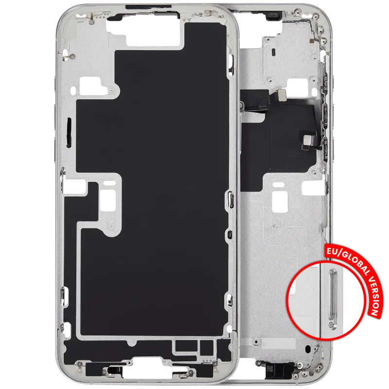 Střední rám (housing) s tlačítky zapínání a hlasitosti pro iPhone 16 Pro Max (EU verze) (Aftermarket Plus) (bílý titan)