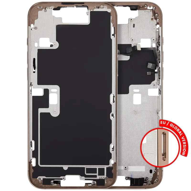 Střední rám (housing) s tlačítky zapínání a hlasitosti pro iPhone 16 Pro Max (EU verze) (Aftermarket Plus) (pouštní titan)