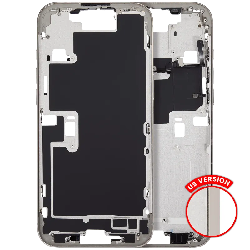 Střední rám (housing) s tlačítky zapínání a hlasitosti pro iPhone 16 Pro Max (US verze) (Aftermarket Plus) (přírodní titan)