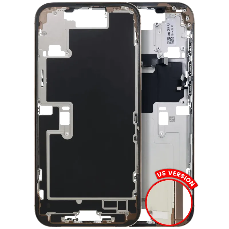 Střední rám (housing) s drobnými díly pro iPhone 16 Pro Max (US verze) (originál z vyřazeného zařízení, stav C) (pouštní titan)