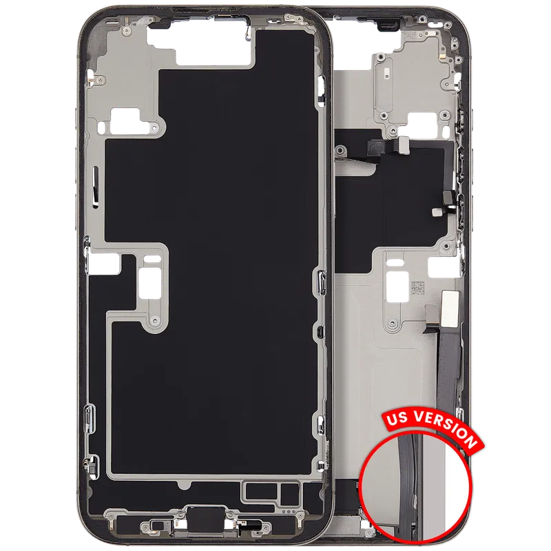 Střední rám (housing) s flexem nabíjecího konektoru a drobnými díly pro iPhone 16 Pro Max (US verze) (originál z vyřazeného zařízení, stav C) (přírodní titan)