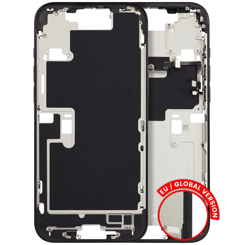 Střední rám (housing) s drobnými díly pro iPhone 16 Pro Max (EU verze) (originál z vyřazeného zařízení, stav C) (černý titan)