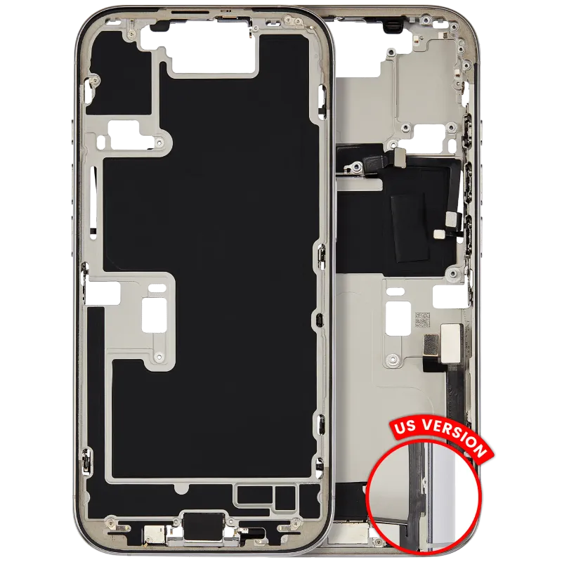 Střední rám (housing) s flexem nabíjecího konektoru a drobnými díly pro iPhone 16 Pro (US verze) (originál z vyřazeného zařízení, stav B) (bílý titan)