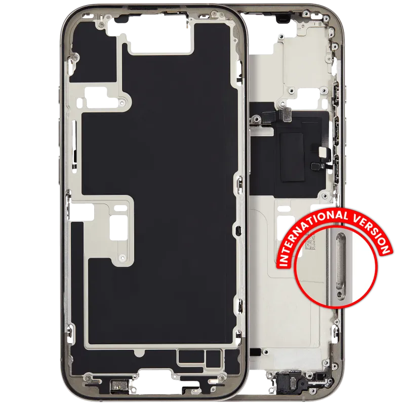 Střední rám (housing) s drobnými díly pro iPhone 16 Pro (EU verze) (originál z vyřazeného zařízení, stav A) (přírodní titan)