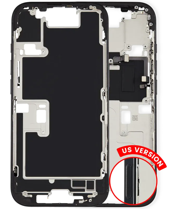 Střední rám (housing) s drobnými díly pro iPhone 16 Pro (US verze) (originál z vyřazeného zařízení, stav A) (černý titan)