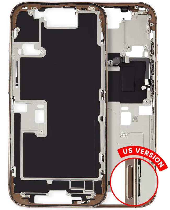 Střední rám (housing) s drobnými díly pro iPhone 16 Pro (US verze) (originál z vyřazeného zařízení, stav A) (pouštní titan)