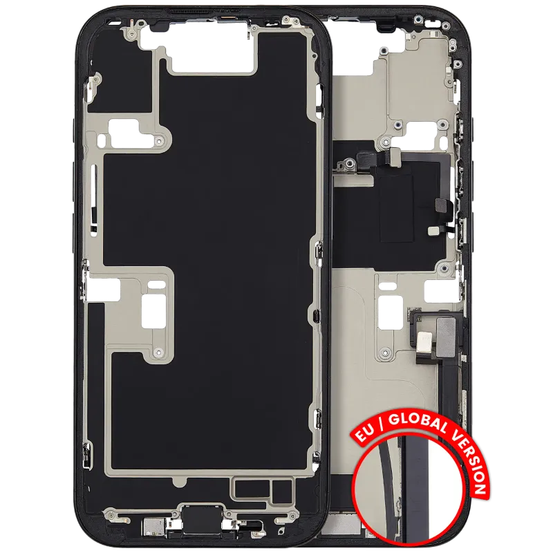 Střední rám (housing) s flexem nabíjecího konektoru a drobnými díly pro iPhone 16 Pro (EU verze) (originál z vyřazeného zařízení, stav A) (černý titan)
