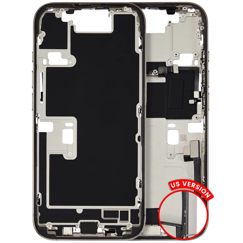 Střední rám (housing) s flexem nabíjecího konektoru a drobnými díly pro iPhone 16 Pro (US verze) (originál z vyřazeného zařízení, stav A) (přírodní titan)