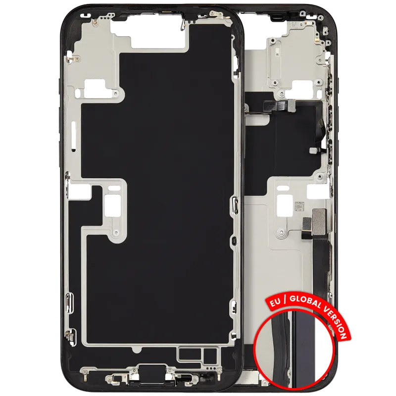 Střední rám (housing) s flexem nabíjecího konektoru a drobnými díly pro iPhone 16 Pro Max (EU verze) (originál z vyřazeného zařízení, stav B) (černý titan)