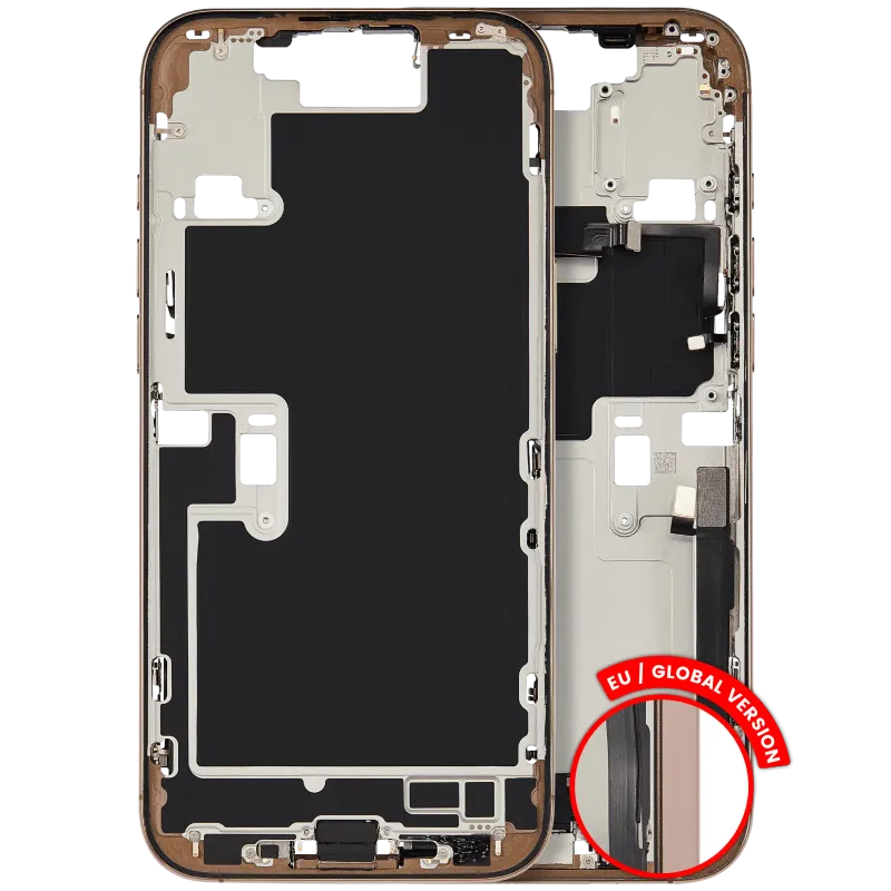Střední rám (housing) s flexem nabíjecího konektoru a drobnými díly pro iPhone 16 Pro Max (EU verze) (originál z vyřazeného zařízení, stav B) (pouštní titan)