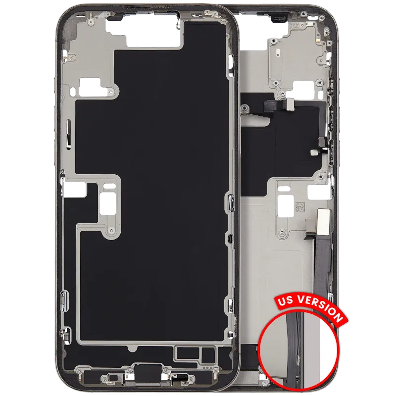 Střední rám (housing) s flexem nabíjecího konektoru a drobnými díly pro iPhone 16 Pro Max (US verze) (originál z vyřazeného zařízení, stav B) (přírodní titan)