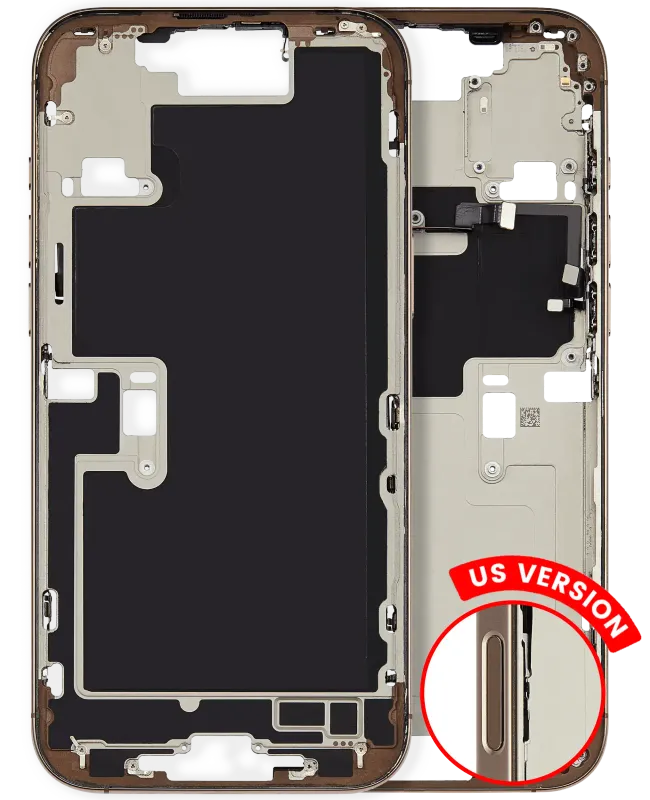 Střední rám (housing) s drobnými díly pro iPhone 16 Pro Max (US verze) (originál z vyřazeného zařízení, stav A) (pouštní titan)