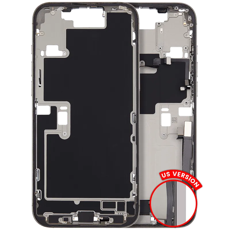 Střední rám (housing) s flexem nabíjecího konektoru a drobnými díly pro iPhone 16 Pro Max (US verze) (originál z vyřazeného zařízení, stav A) (přírodní titan)