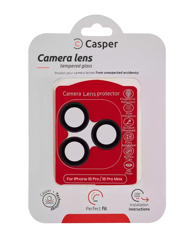 Ochrana objektivu Casper pro iPhone 16 Pro / 16 Pro Max (černá) (průhledné)