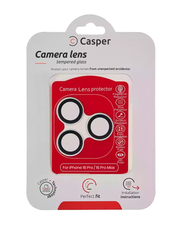 Ochrana objektivu Casper pro iPhone 16 Pro / 16 Pro Max (stříbrná) (průhledné)