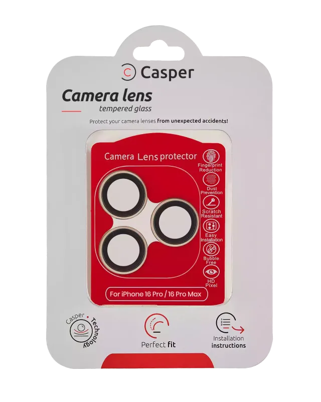 Ochrana objektivu Casper pro iPhone 16 Pro / 16 Pro Max (pouštní titan) (průhledné)