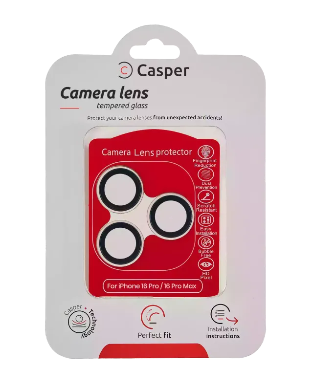 Ochrana objektivu Casper pro iPhone 16 Pro / 16 Pro Max (přírodní titan) (průhledné)
