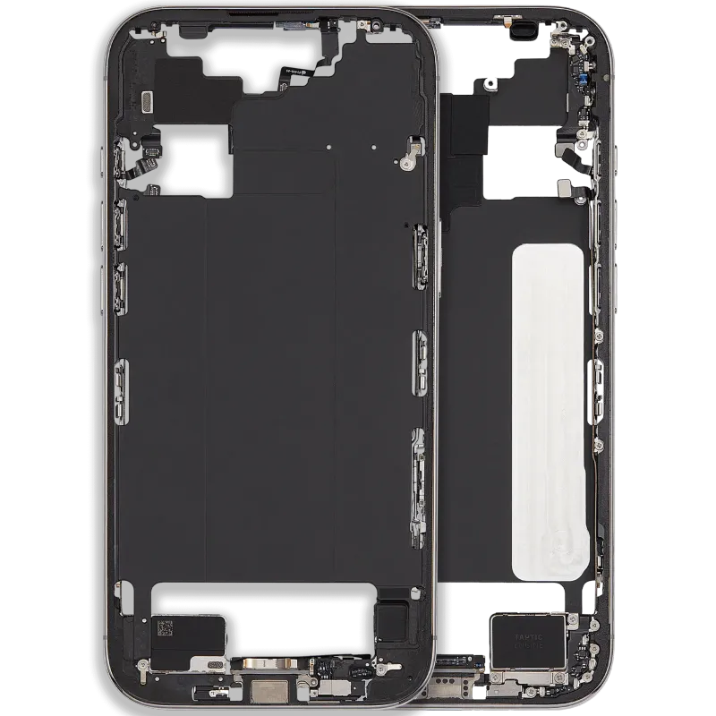 Střední rám (housing) s flexem nabíjecího konektoru a drobnými díly pro iPhone Air (US/EU verze) (originál z vyřazeného zařízení, stav C) (oblačně bílá)