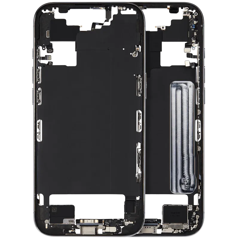 Střední rám (housing) s flexem nabíjecího konektoru a drobnými díly pro iPhone Air (US/EU verze) (originál z vyřazeného zařízení, stav A) (nebesky modrá)