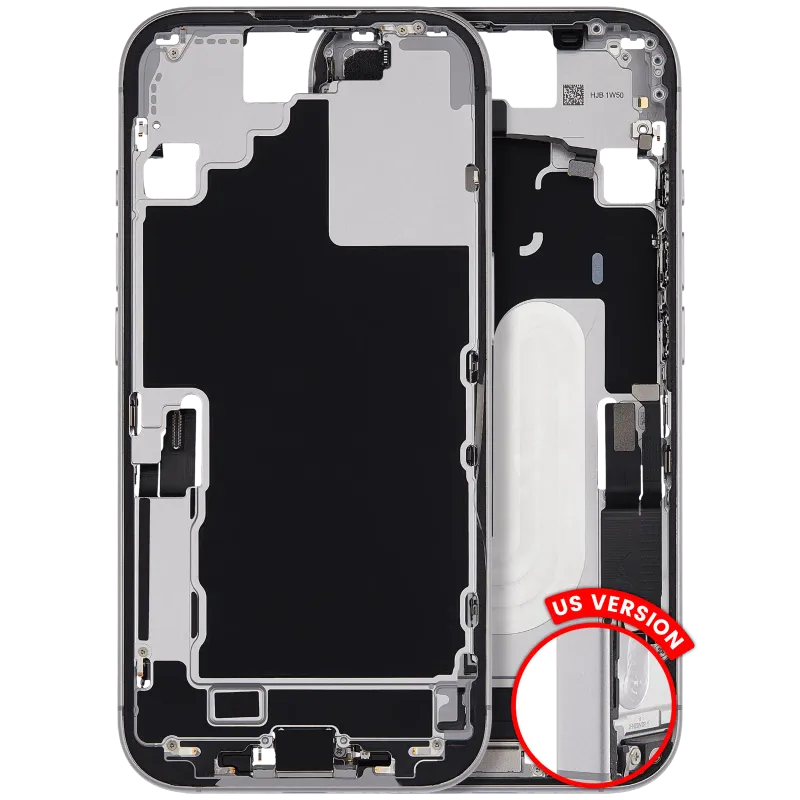 Střední rám (housing) s flexem nabíjecího konektoru a drobnými díly pro iPhone 17 (US verze) (originál z vyřazeného zařízení, stav B) (bílá)