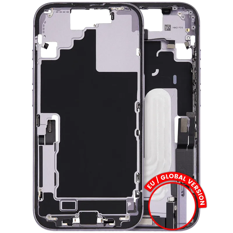 Střední rám (housing) s flexem nabíjecího konektoru a drobnými díly pro iPhone 17 (EU verze) (originál z vyřazeného zařízení, stav C) (levandulová)