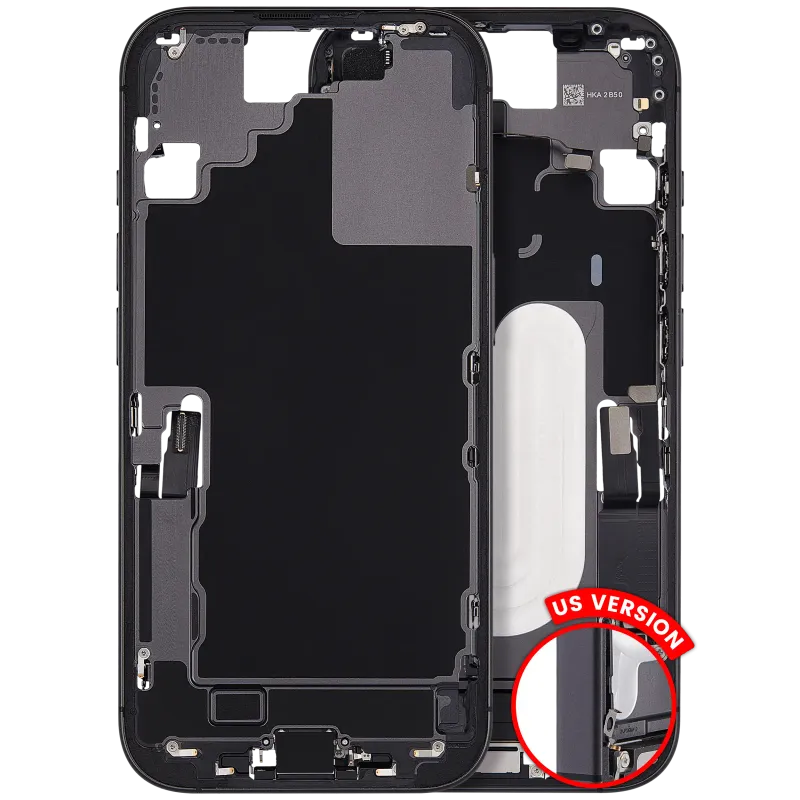 Střední rám (housing) s flexem nabíjecího konektoru a drobnými díly pro iPhone 17 (US verze) (originál z vyřazeného zařízení, stav B) (černá)