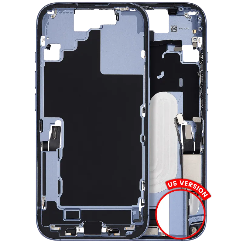 Střední rám (housing) s flexem nabíjecího konektoru a drobnými díly pro iPhone 17 (US verze) (originál z vyřazeného zařízení, stav B) (mlhavě modrá)
