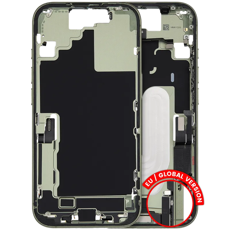 Střední rám (housing) s flexem nabíjecího konektoru a drobnými díly pro iPhone 17 (EU verze) (originál z vyřazeného zařízení, stav B) (šalvějová)