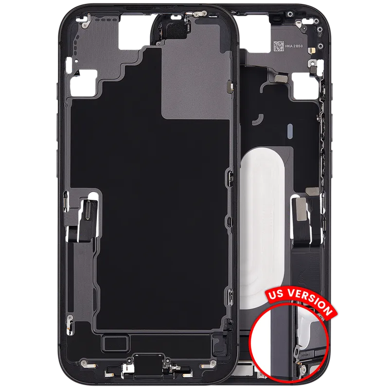 Střední rám (housing) s flexem nabíjecího konektoru a drobnými díly pro iPhone 17 (US verze) (originál z vyřazeného zařízení, stav A) (černá)