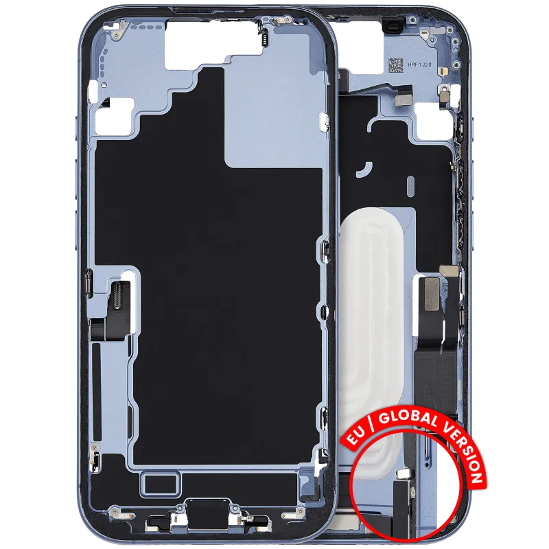 Střední rám (housing) s flexem nabíjecího konektoru a drobnými díly pro iPhone 17 (EU verze) (originál z vyřazeného zařízení, stav A) (mlhavě modrá)
