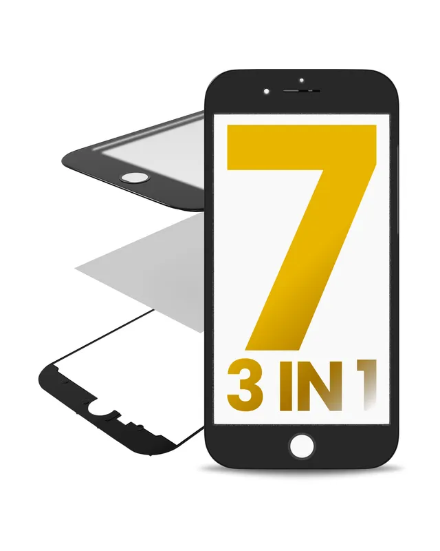 3v1 (přední sklo + rámeček + předinstalovaná OCA) pro iPhone 7 (OCA Master) (černá) (balení 2 ks)