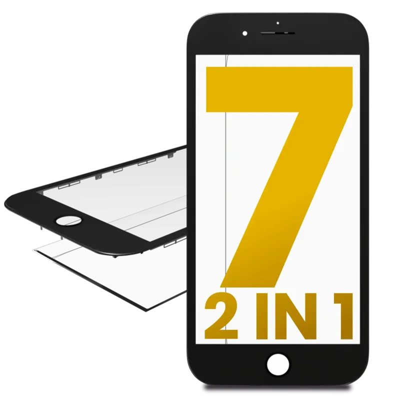 2v1 (přední sklo + předinstalovaný rámeček) pro iPhone 7 (černá) (balení 2 ks)